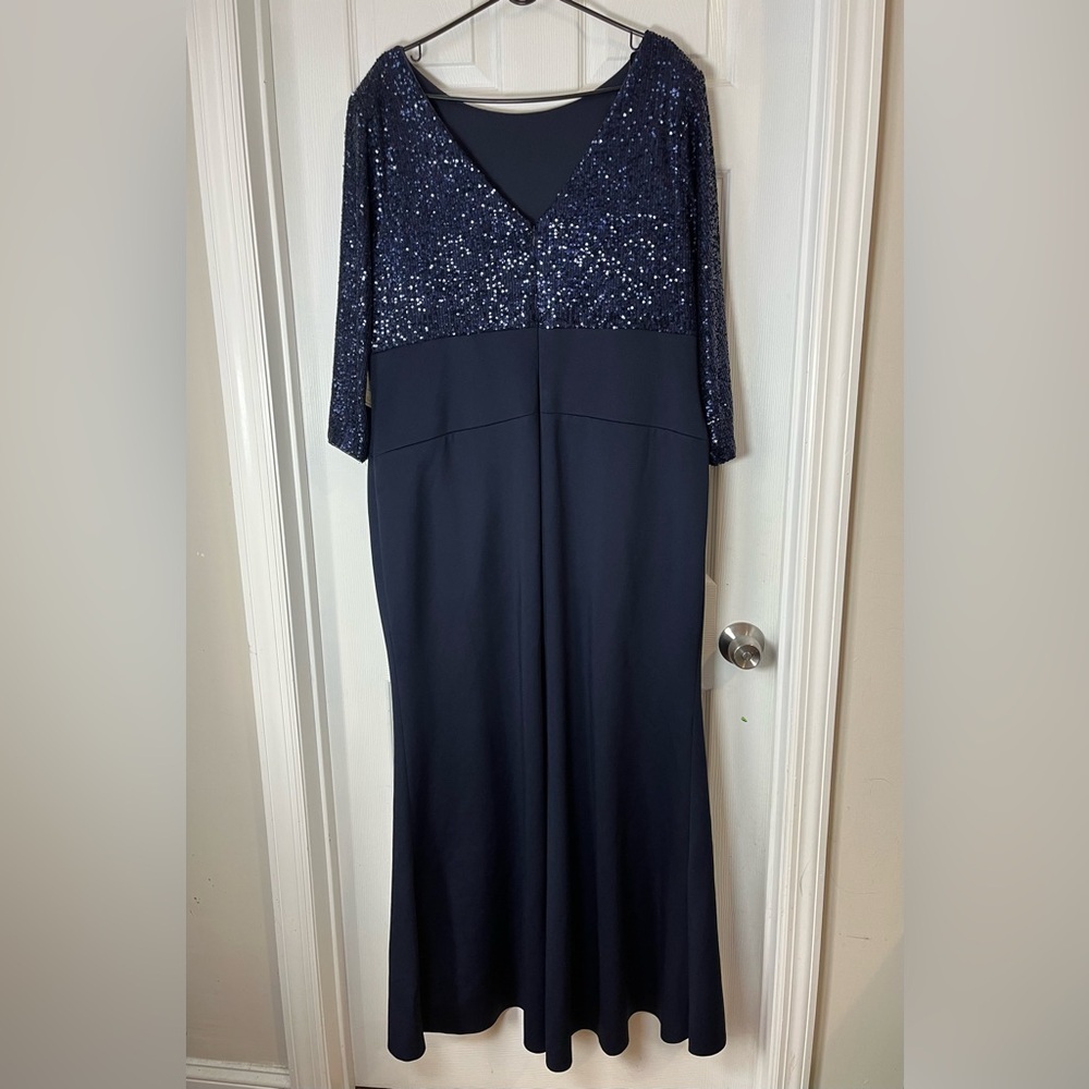 Eliza J Plus Size Sequin Bodice Gown Midnight Blue Maxi Dress 20W - Picture 6 of 12